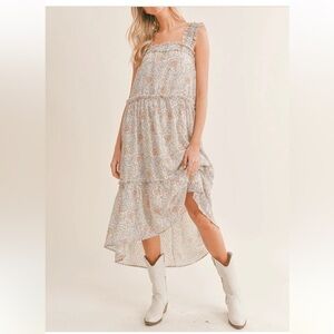 Sadie & Sage Golden Girl Tan Floral Tiered Maxi Sundress Size S - NWT